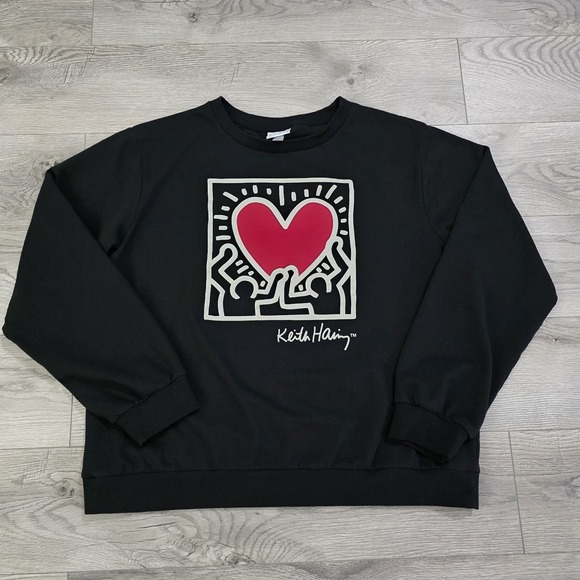 keith haring Tops - Keith Haring Sweatshirt Black Dancing Heart Graphic Art Women's Size‎ Large